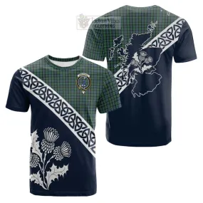 Arbuthnot Tartan Cotton T-shirt Featuring Thistle and Scotland Map