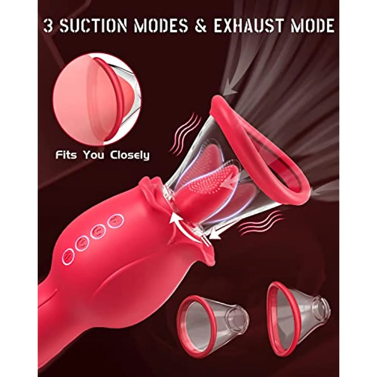 4 in 1 Rose Sucking & Thrusting Clitoral Stimulator with 2 Cups