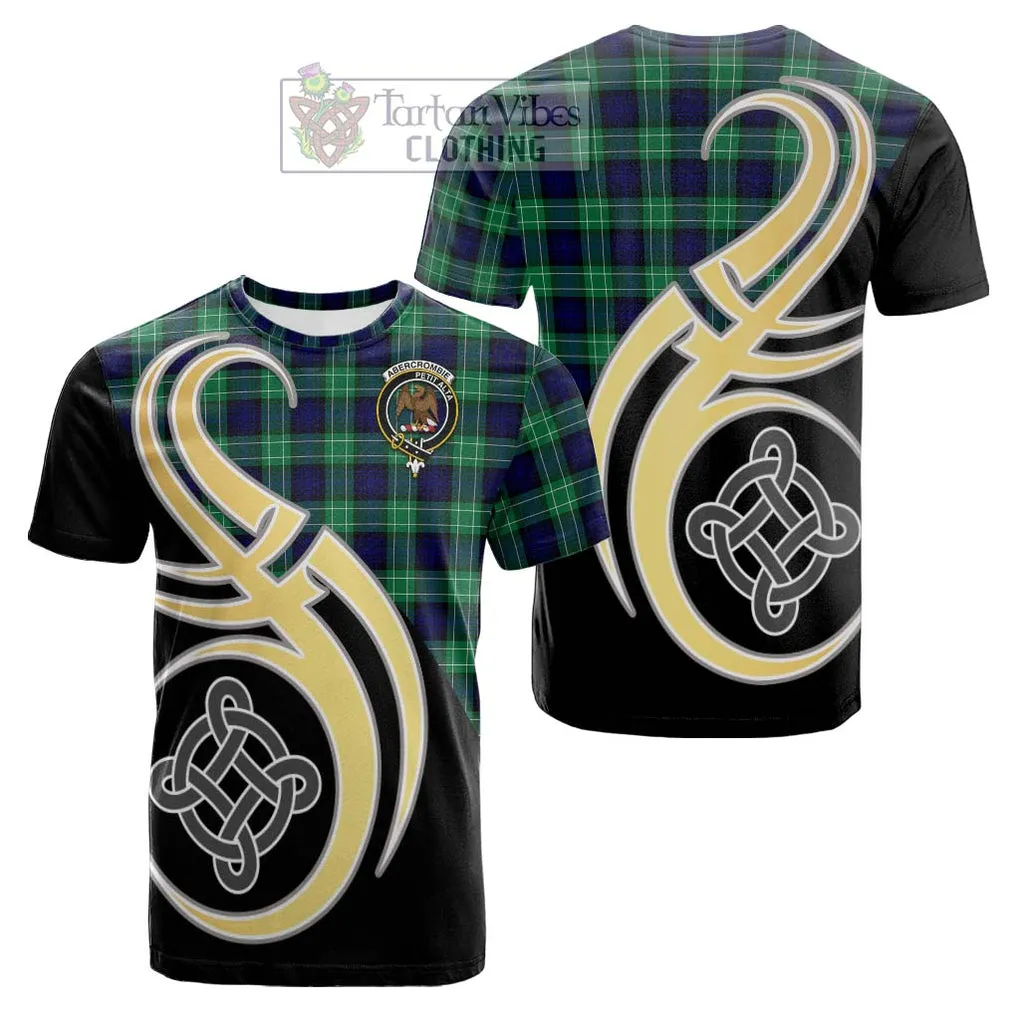 Abercrombie Tartan Cotton T-shirt with Family Crest and Celtic Symbol Style