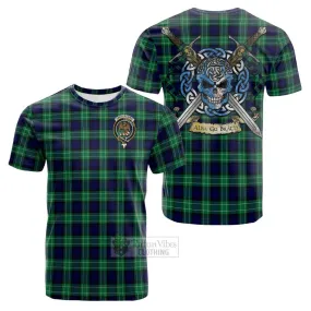 Abercrombie Tartan Cotton T-shirt with Family Crest Celtic Skull Style