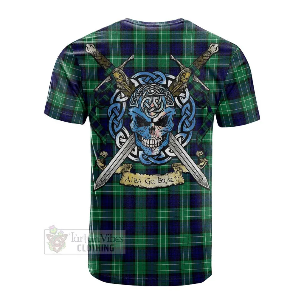 Abercrombie Tartan Cotton T-shirt with Family Crest Celtic Skull Style