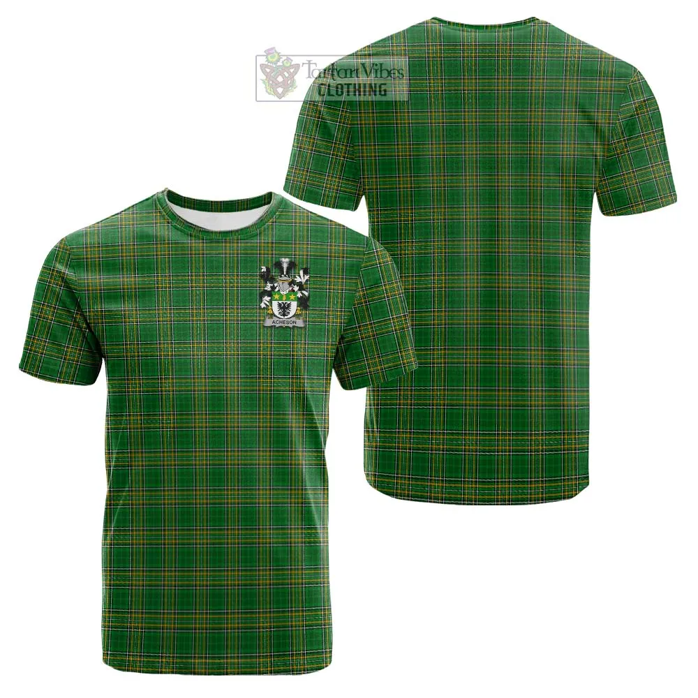 Acheson Irish Clan Tartan Cotton T-shirt with Coat of Arms