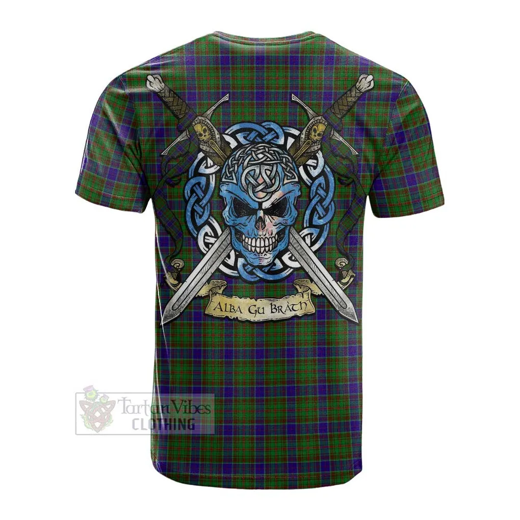 Adam Tartan Cotton T-shirt with Family Crest Celtic Skull Style