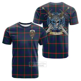 Agnew Tartan Cotton T-shirt with Family Crest Celtic Skull Style