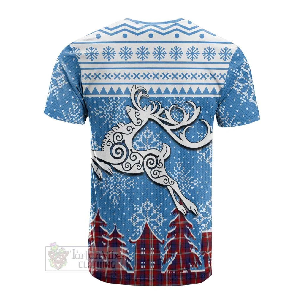 Ainslie Clan Christmas Cotton T-shirt Celtic Reindeer Style