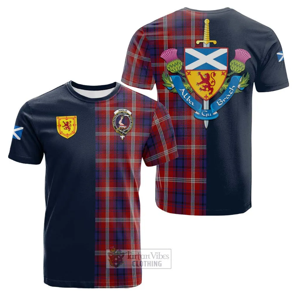 Ainslie Tartan Cotton T-shirt Alba with Scottish Lion Royal Arm Half Style