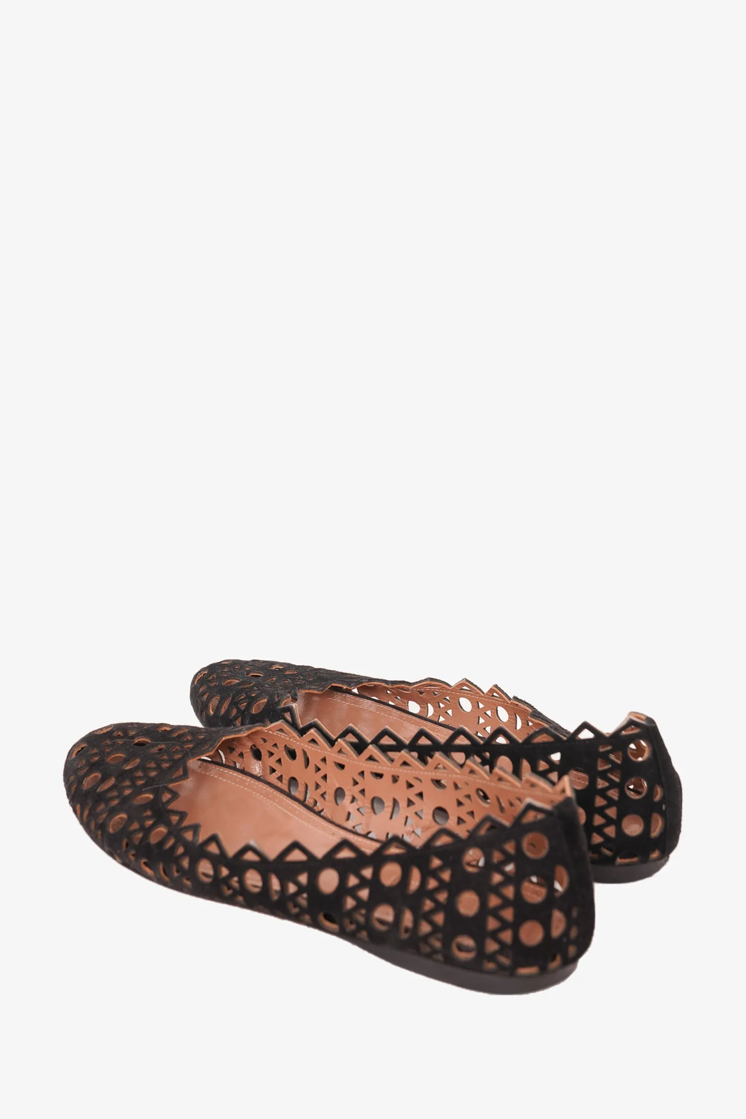 Alaia Black Lasercut Suede Flats Size 36