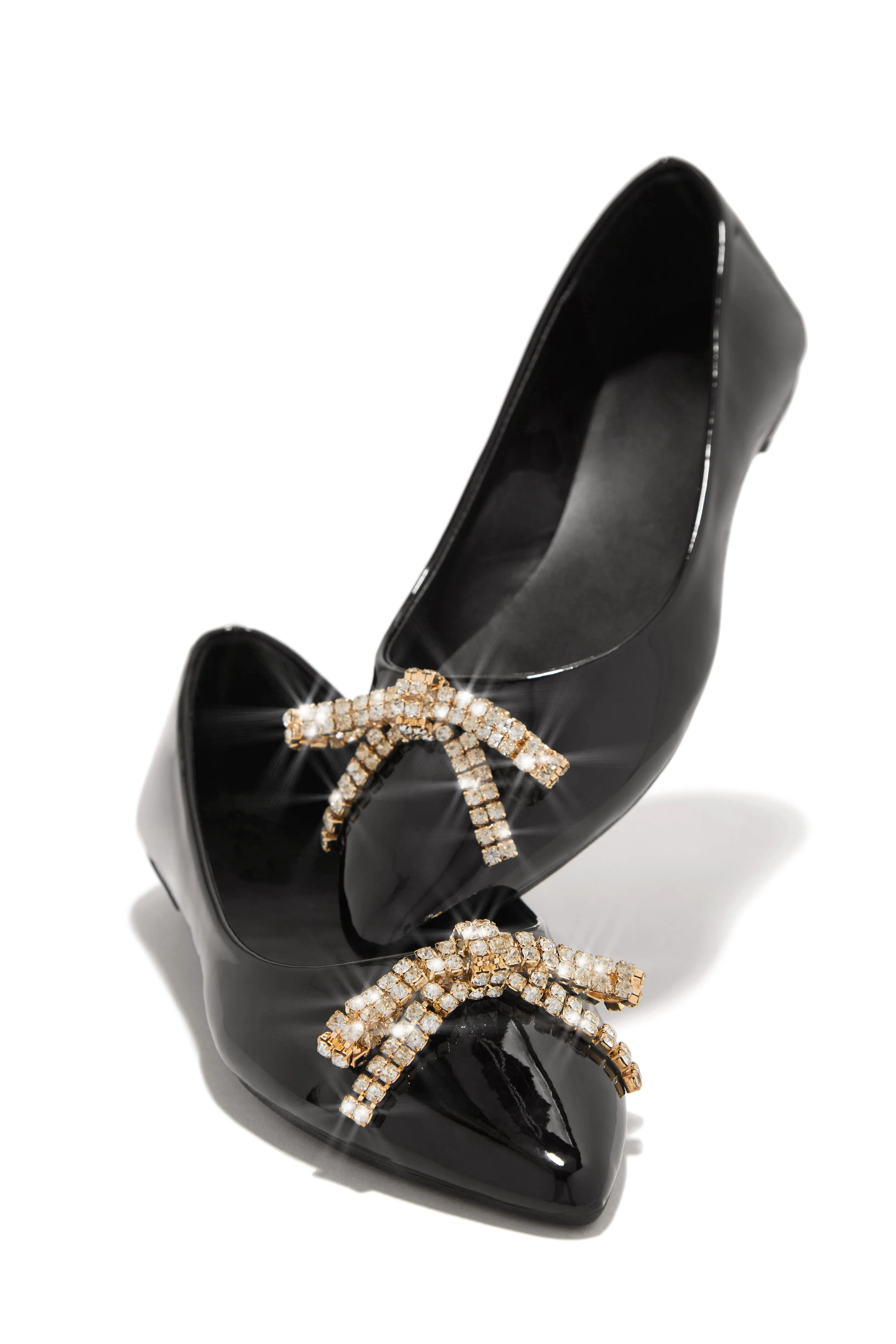 Alania Bow Embellished Pointed Toe Flats - Black