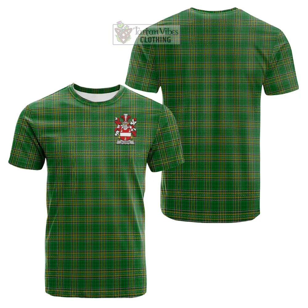 Alcock Irish Clan Tartan Cotton T-shirt with Coat of Arms