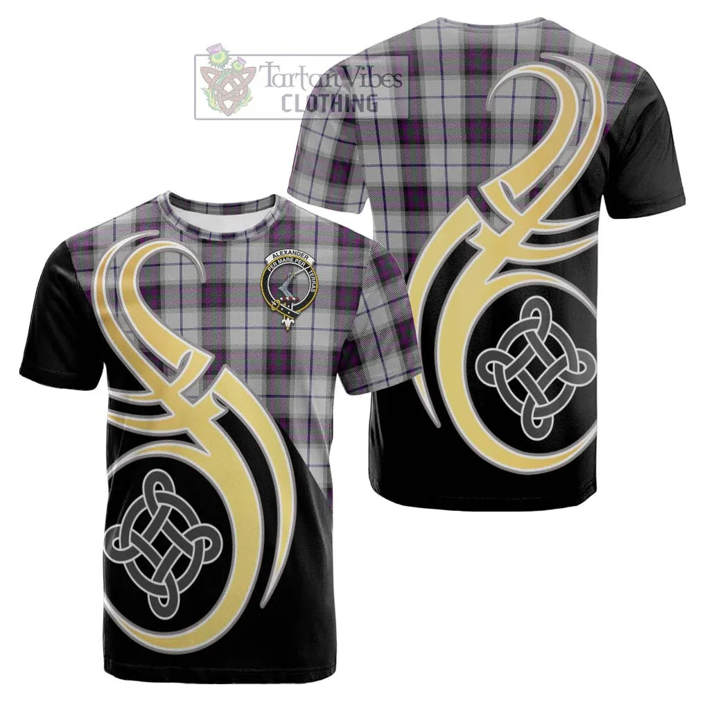 Alexander of Menstry Dress Tartan Cotton T-shirt with Family Crest and Celtic Symbol Style