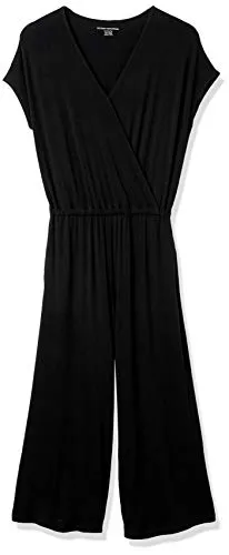 Amazon Essentials Women's Short-Sleeve Surplice Cropped Wide-Leg Jumpsuit, Black, X-Small