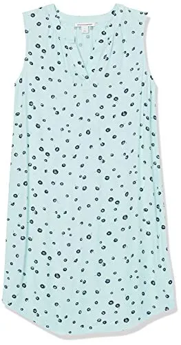 Amazon Essentials Women's Sleeveless Woven Shift Dress, Aqua Blue Poppy, X-Small