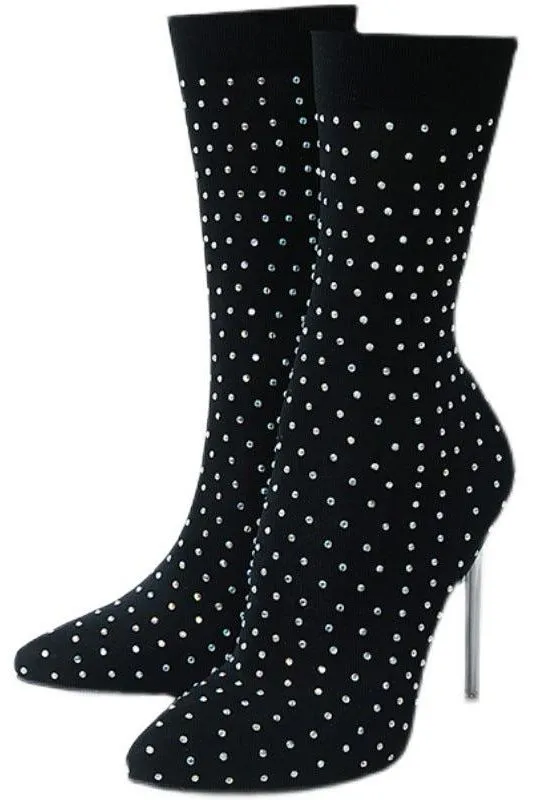 American rhinestone elastic high-heeled boots