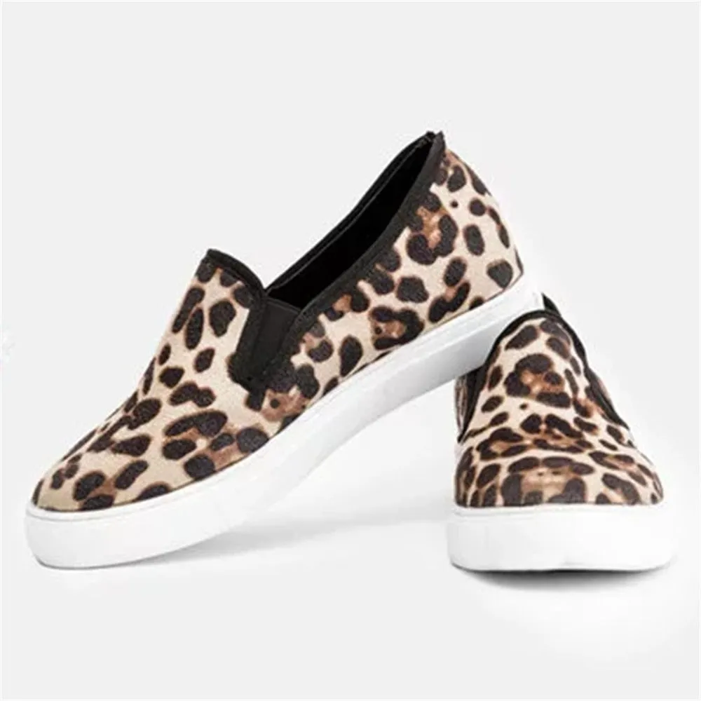 Amozae-  Leopard Print Casual Canvas Shoes 2024 Spring Comfortable Ladies Slip On Loafers 35-43 Large-Sized Outdoor Female Sneakers