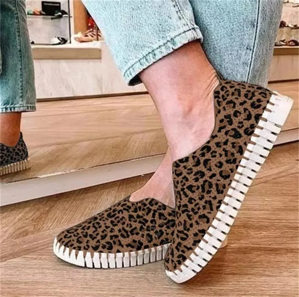 Amozae-  Leopard Print Casual Canvas Shoes 2024 Spring Comfortable Ladies Slip On Loafers 35-43 Large-Sized Outdoor Female Sneakers