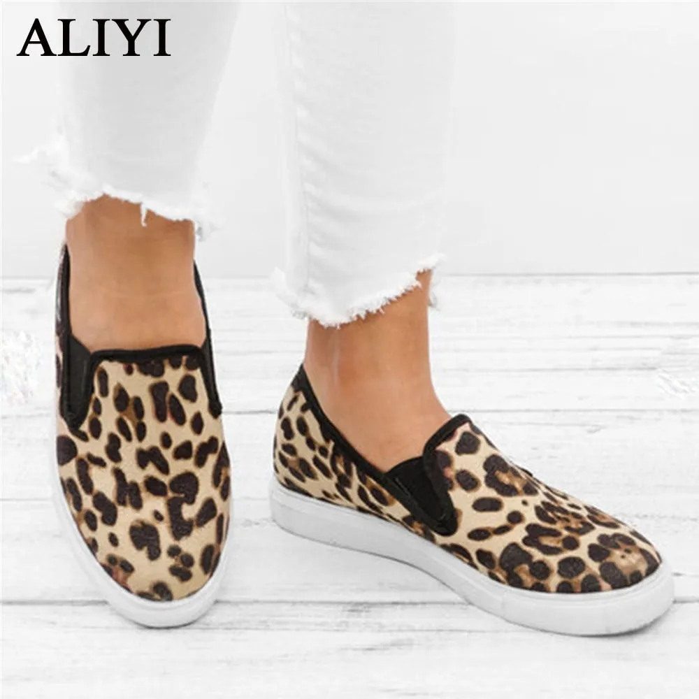 Amozae-  Leopard Print Casual Canvas Shoes 2024 Spring Comfortable Ladies Slip On Loafers 35-43 Large-Sized Outdoor Female Sneakers