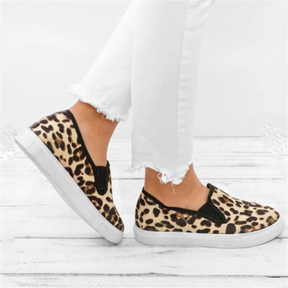 Amozae-  Leopard Print Casual Canvas Shoes 2024 Spring Comfortable Ladies Slip On Loafers 35-43 Large-Sized Outdoor Female Sneakers