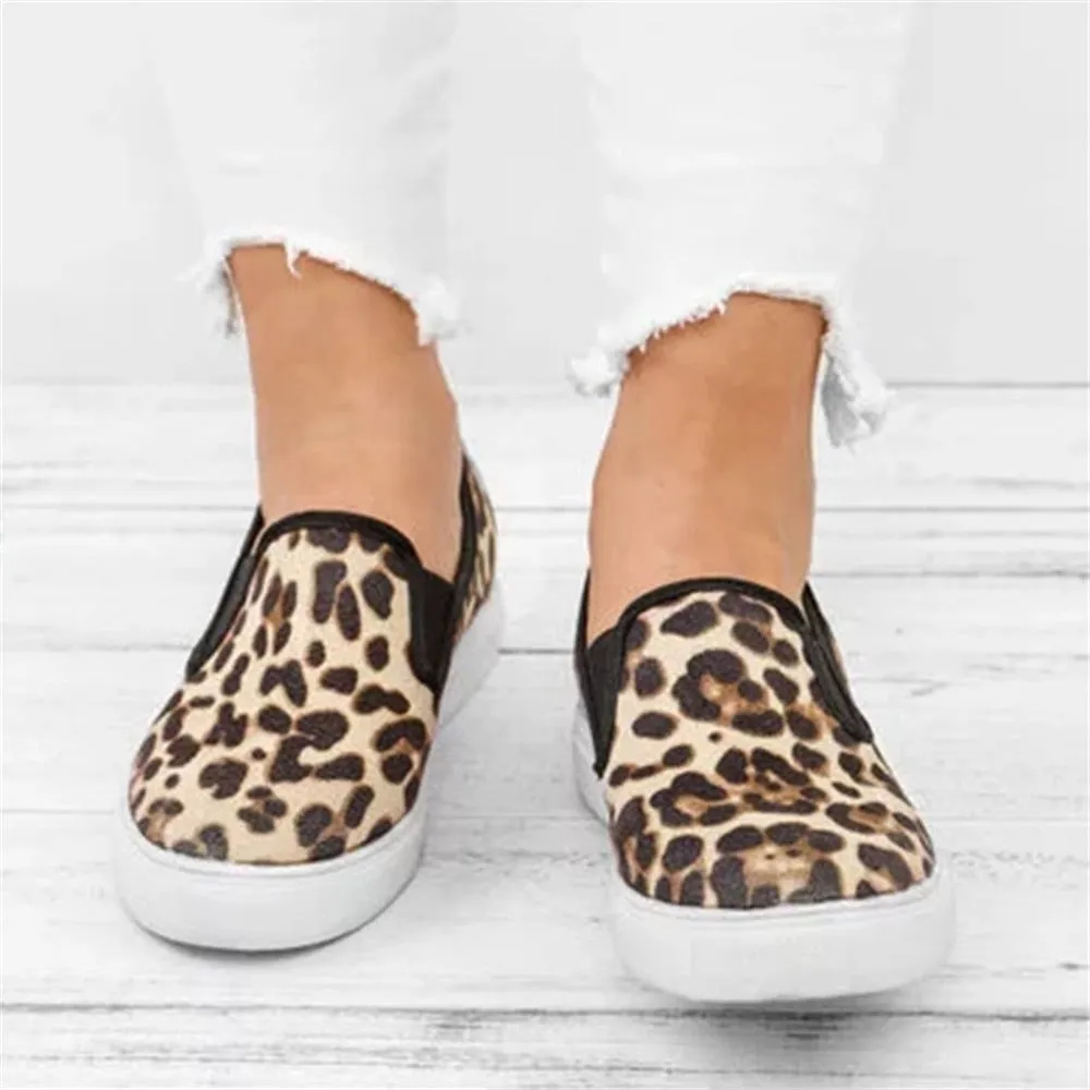 Amozae-  Leopard Print Casual Canvas Shoes 2024 Spring Comfortable Ladies Slip On Loafers 35-43 Large-Sized Outdoor Female Sneakers