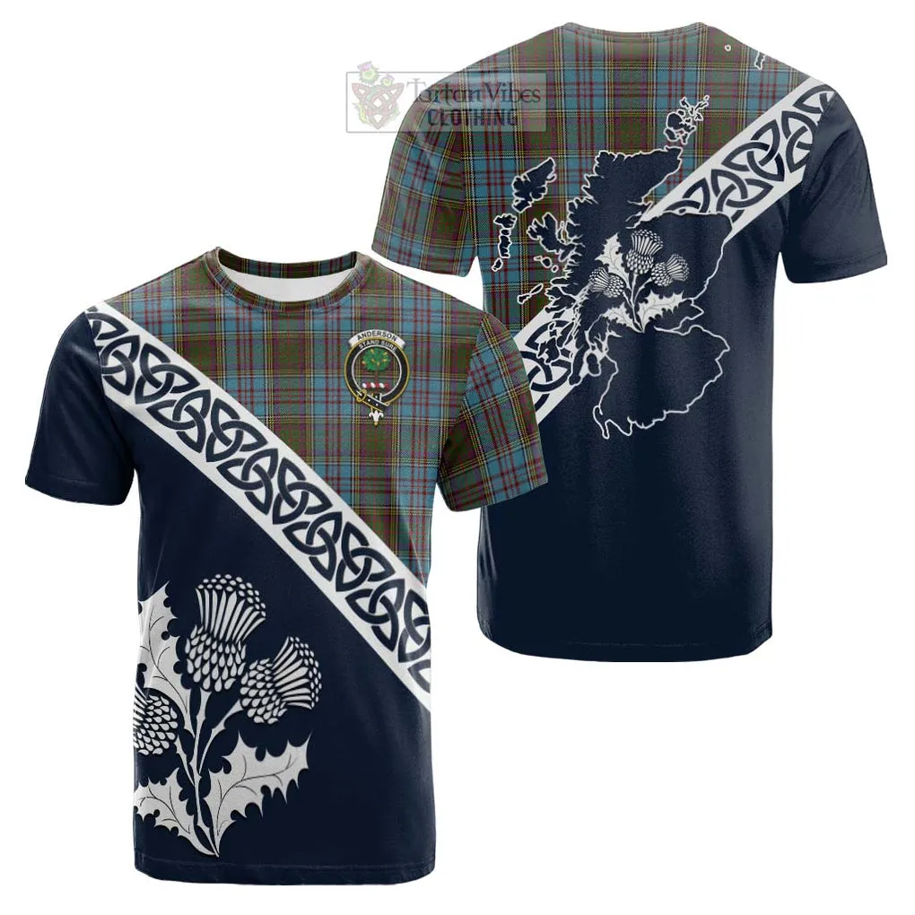 Anderson Tartan Cotton T-shirt Featuring Thistle and Scotland Map