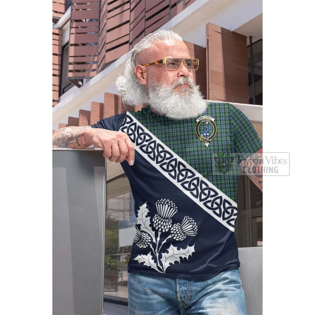 Arbuthnot Tartan Cotton T-shirt Featuring Thistle and Scotland Map