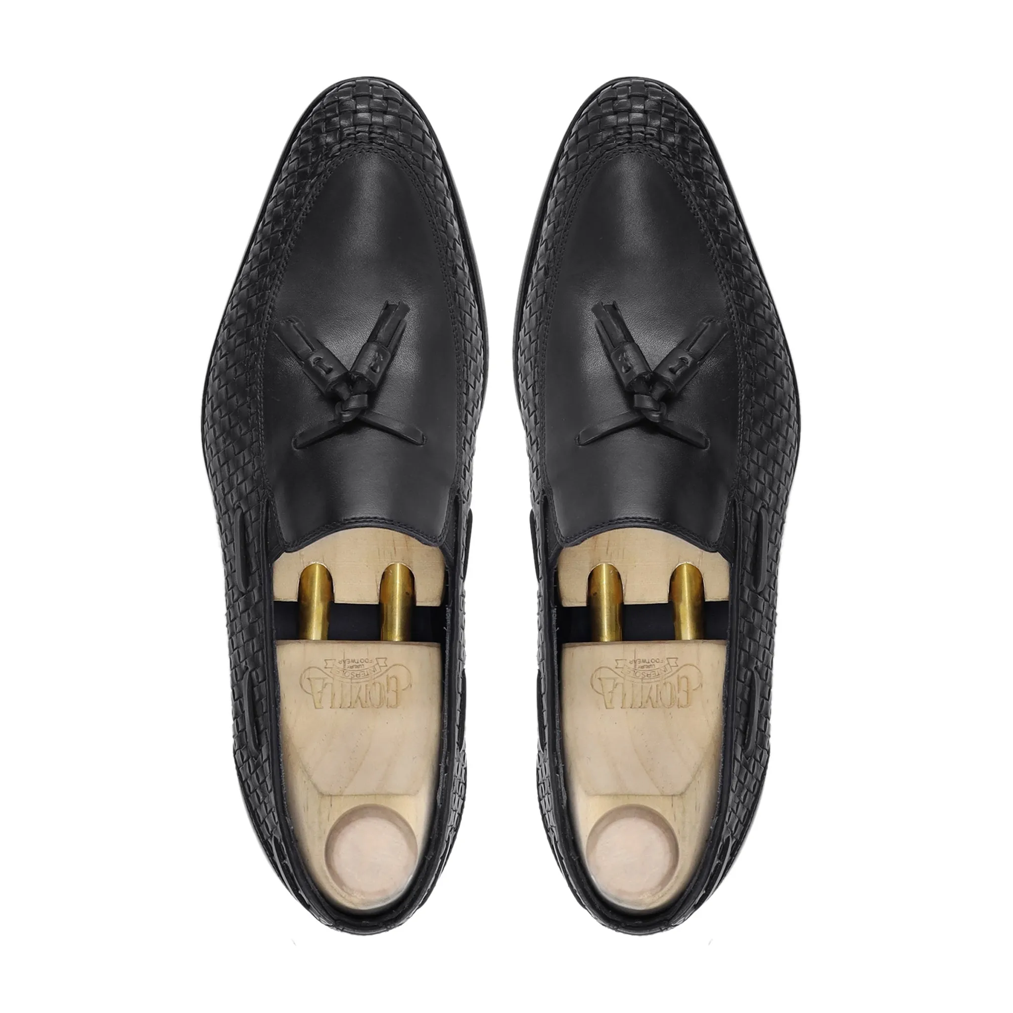 Arezzo - Men's Black Calf and Hand Woven Calf Leather Loafer