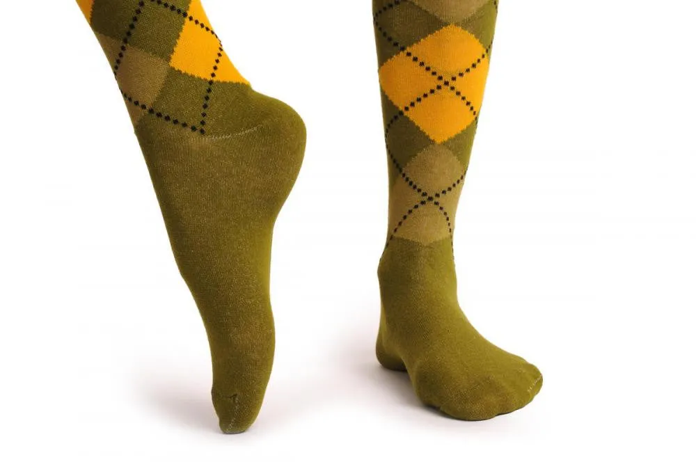 Argyle Grey Mustard & Dark Green