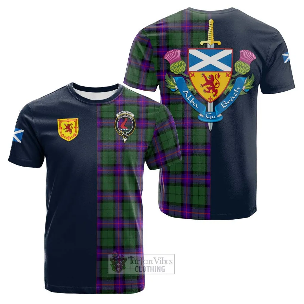 Armstrong Modern Tartan Cotton T-shirt Alba with Scottish Lion Royal Arm Half Style