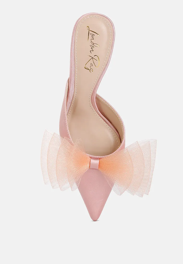 Asma Organza Bow Embellished Satin Mules