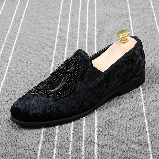 B Alphabet Patchwork Embroidery Men Simple Velvet Shoe