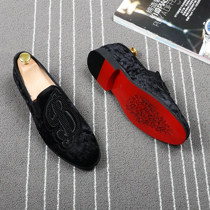 B Alphabet Patchwork Embroidery Men Simple Velvet Shoe