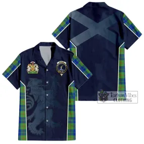 Barclay Hunting Ancient Tartan Short Sleeve Button Shirt with Family Crest and Lion Rampant Vibes Sport Style