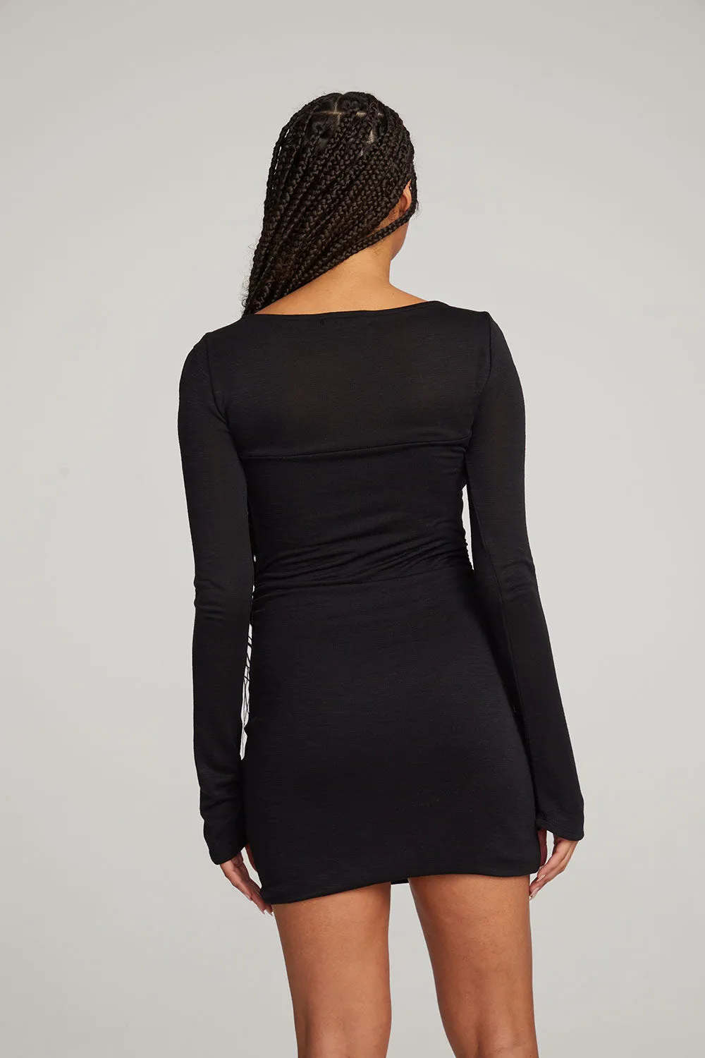 Black Licorice Mini Dress with Bay Leaf Detail