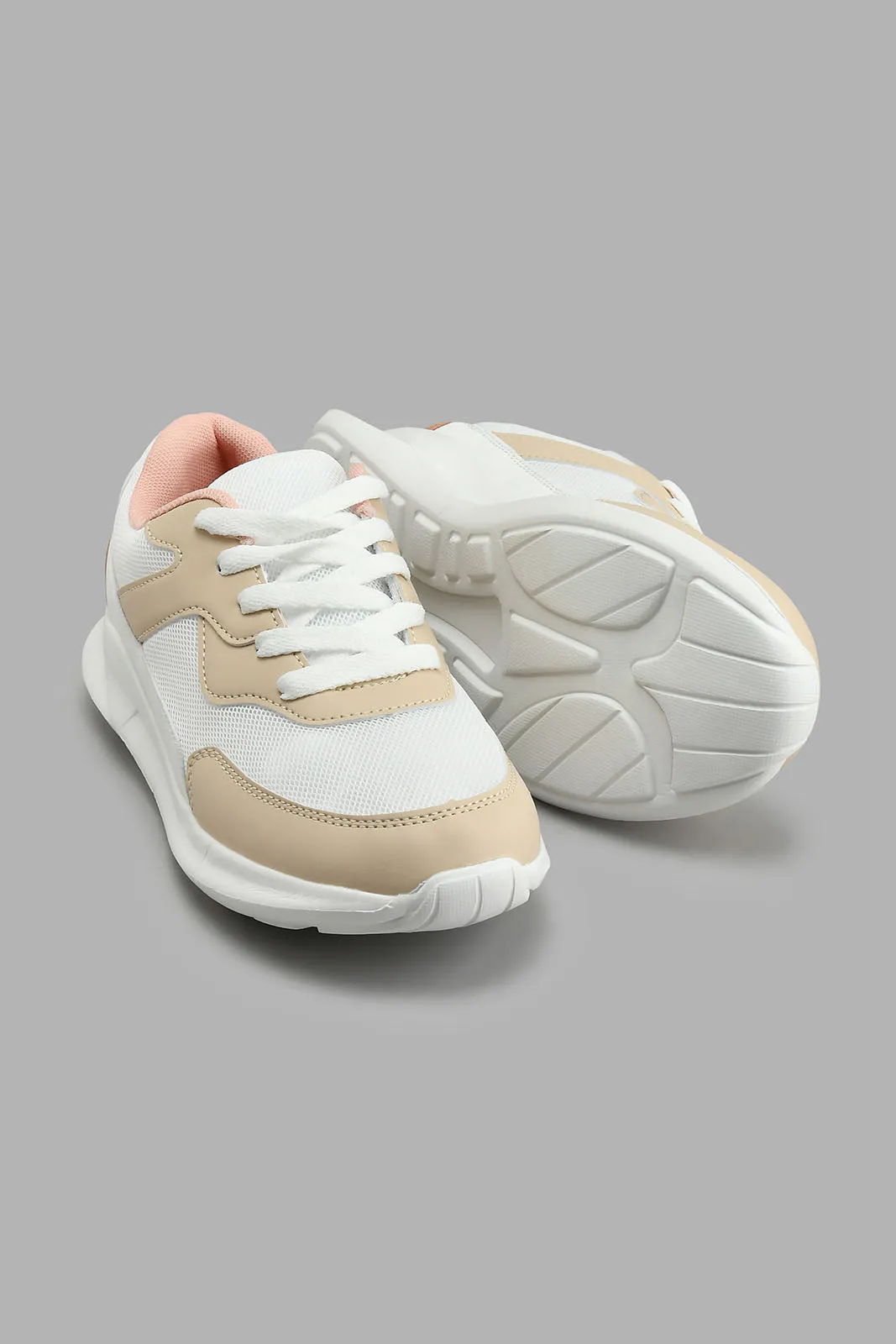 Beige And White Lace-Up Sneaker