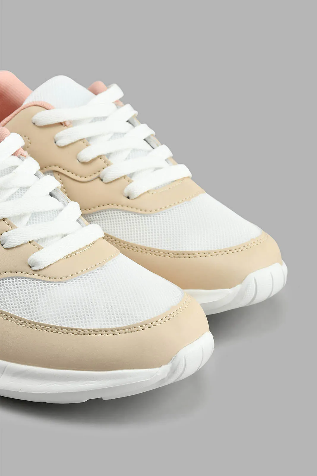 Beige And White Lace-Up Sneaker