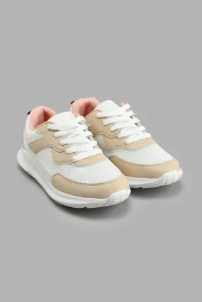 Beige And White Lace-Up Sneaker