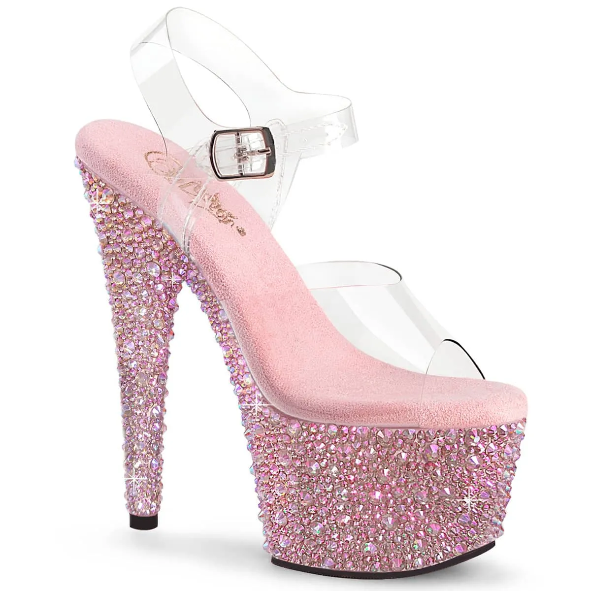 BEJEWELED-708MS Clear & Silver Ankle Peep Toe High Heel