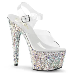 BEJEWELED-708MS Clear & Silver Ankle Peep Toe High Heel