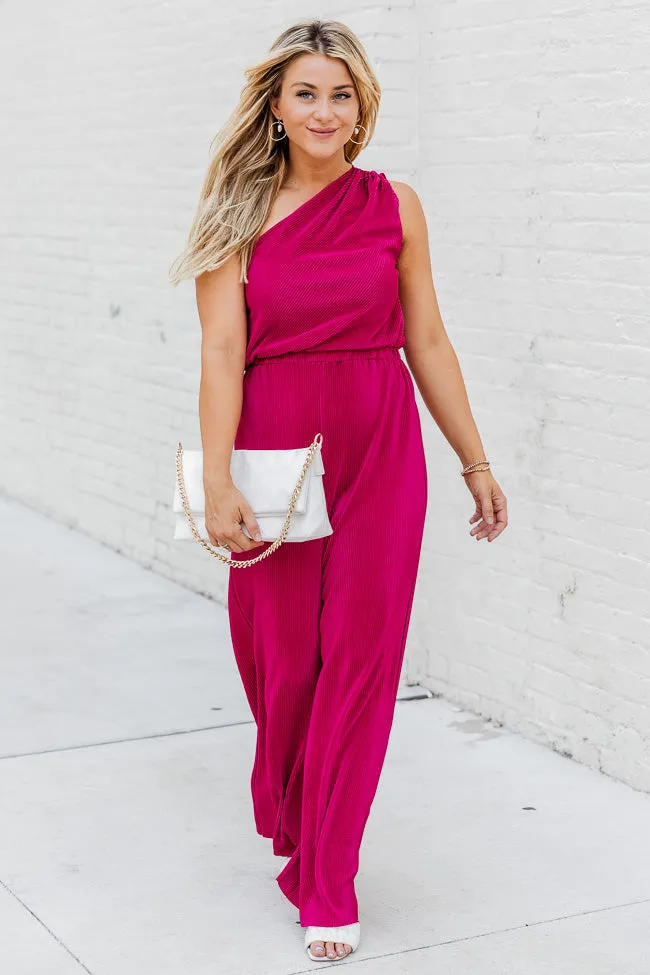 Believe Me Berry One Shoulder Plisse Jumpsuit FINAL SALE