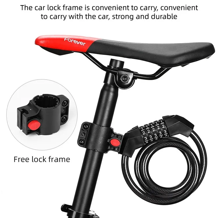 Bicycle Anti-Theft Code Lock Five-Digit Bicycle Lock Portable Bold And Long Steel Cable With Bracket Car Lock(Black)