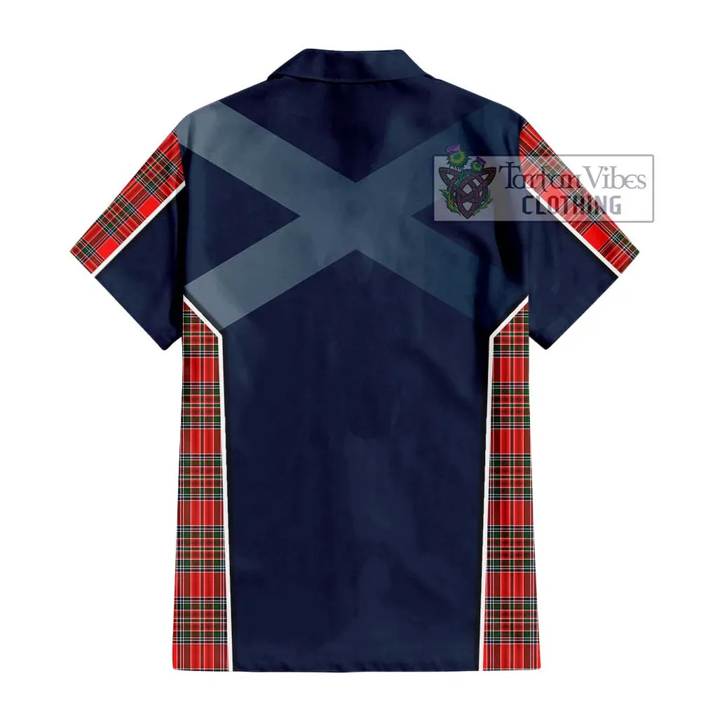 Binning Tartan Short Sleeve Button Shirt with Family Crest and Lion Rampant Vibes Sport Style