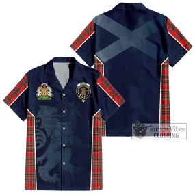 Binning Tartan Short Sleeve Button Shirt with Family Crest and Lion Rampant Vibes Sport Style