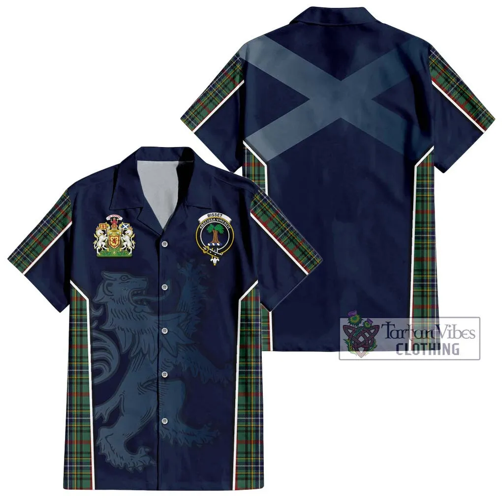 Bisset Tartan Short Sleeve Button Shirt with Family Crest and Lion Rampant Vibes Sport Style