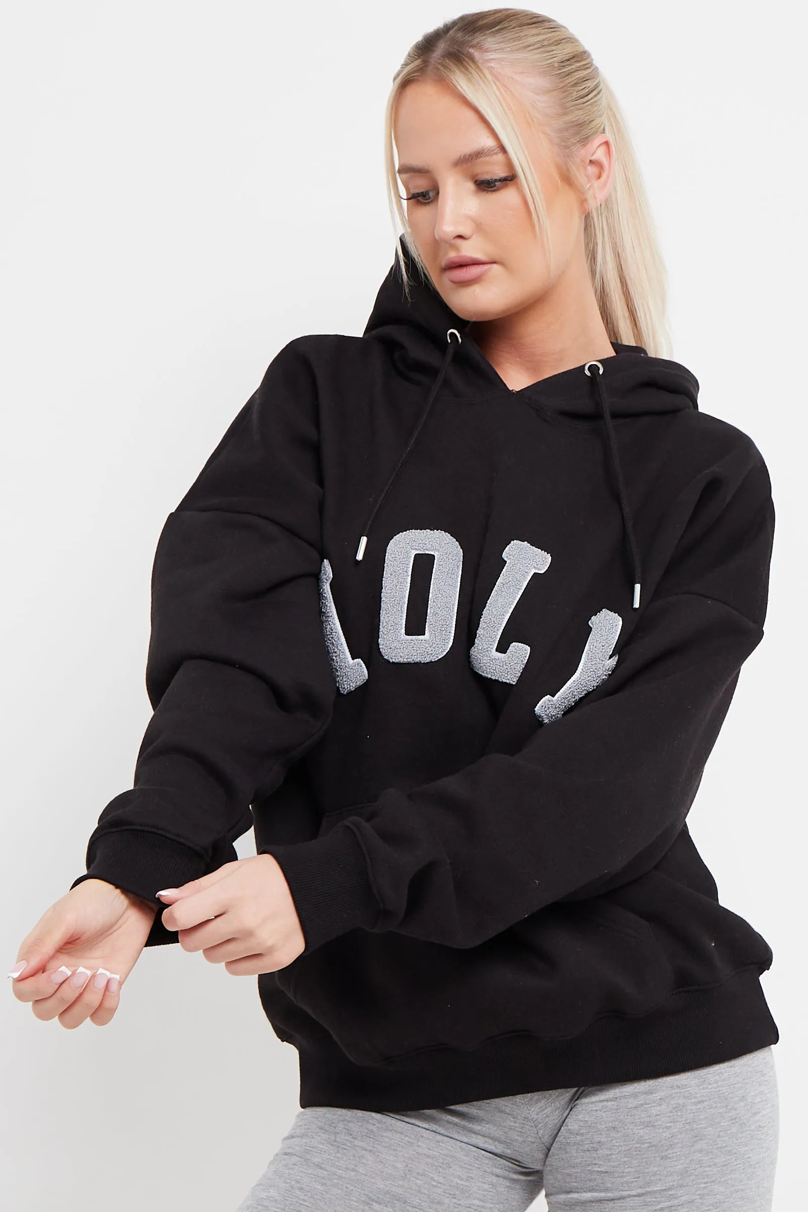 BLACK HOLY SLOGAN OVERSIZED HOODIE