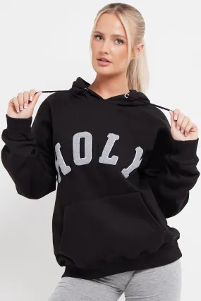 BLACK HOLY SLOGAN OVERSIZED HOODIE