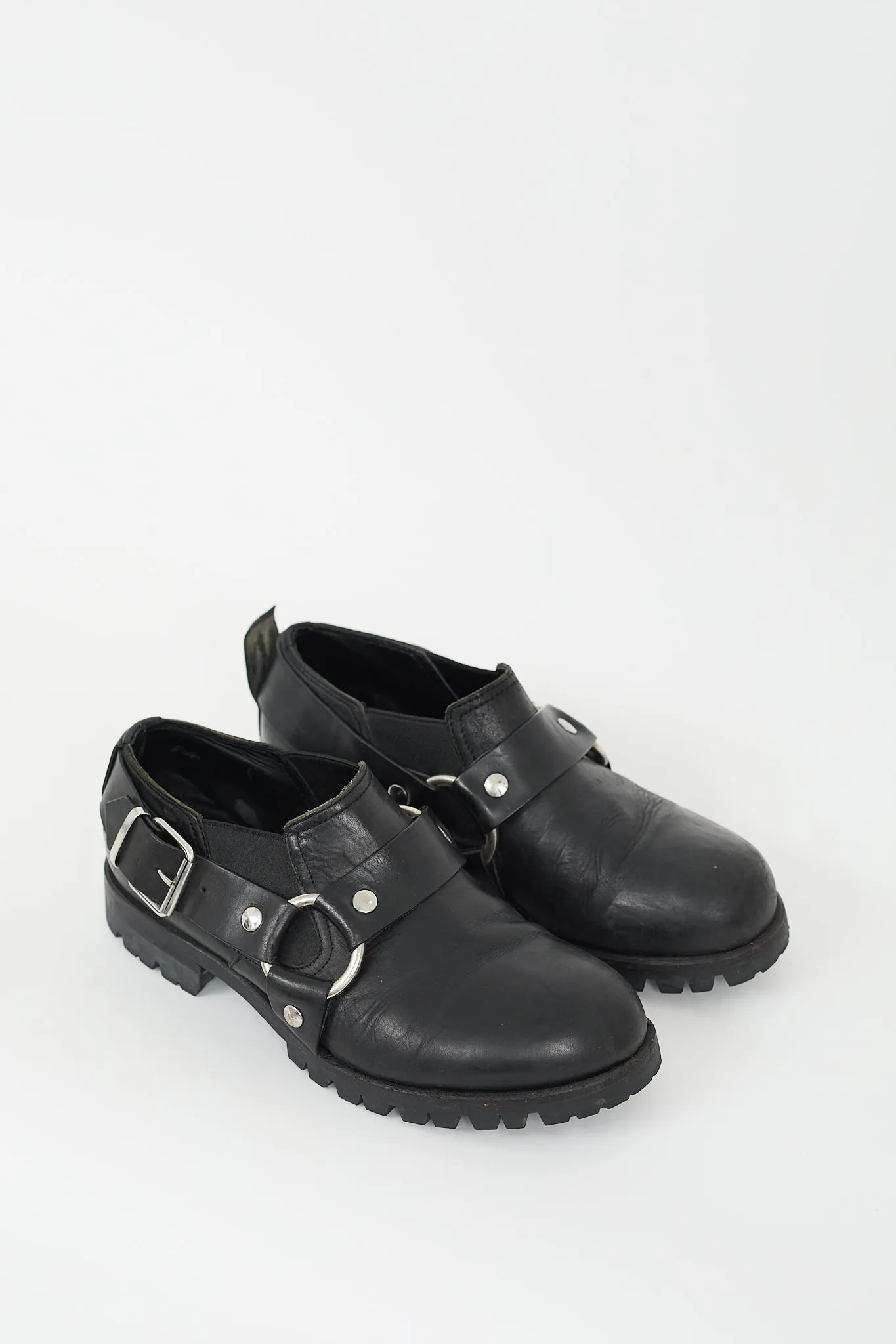 Black Leather Chef Daddy Harness Loafer