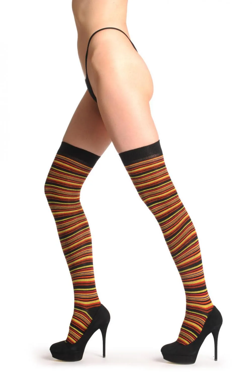 Black Orange & Neon Green Thin Stripes