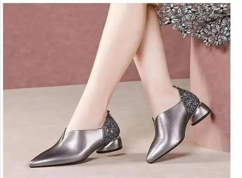 Black sexy single shoes rhinestone sequins mother women&#39;s shoes pointed toe low heel round heel fashion party shoes wedding shoe