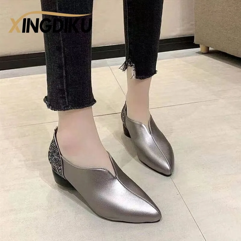 Black sexy single shoes rhinestone sequins mother women&#39;s shoes pointed toe low heel round heel fashion party shoes wedding shoe