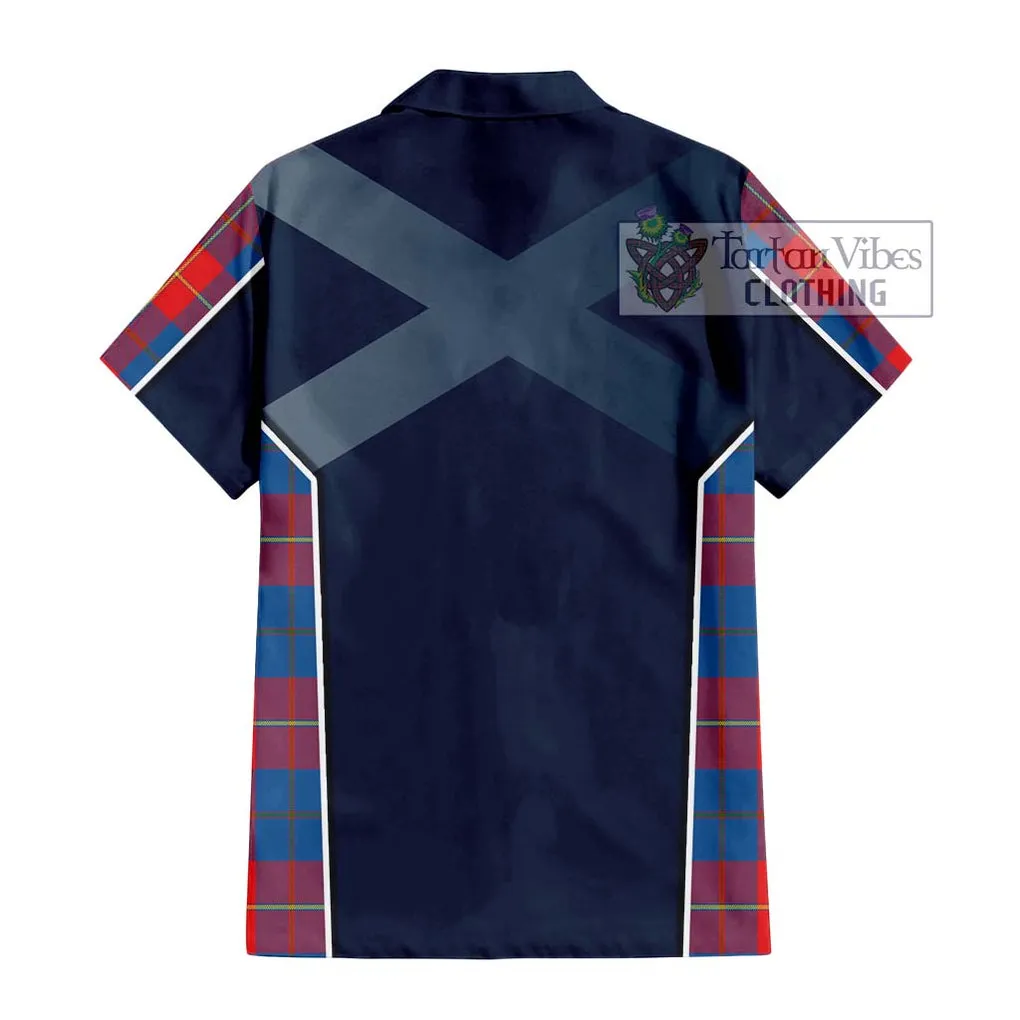 Blane Tartan Short Sleeve Button Shirt with Family Crest and Lion Rampant Vibes Sport Style