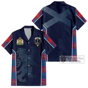 Blane Tartan Short Sleeve Button Shirt with Family Crest and Lion Rampant Vibes Sport Style